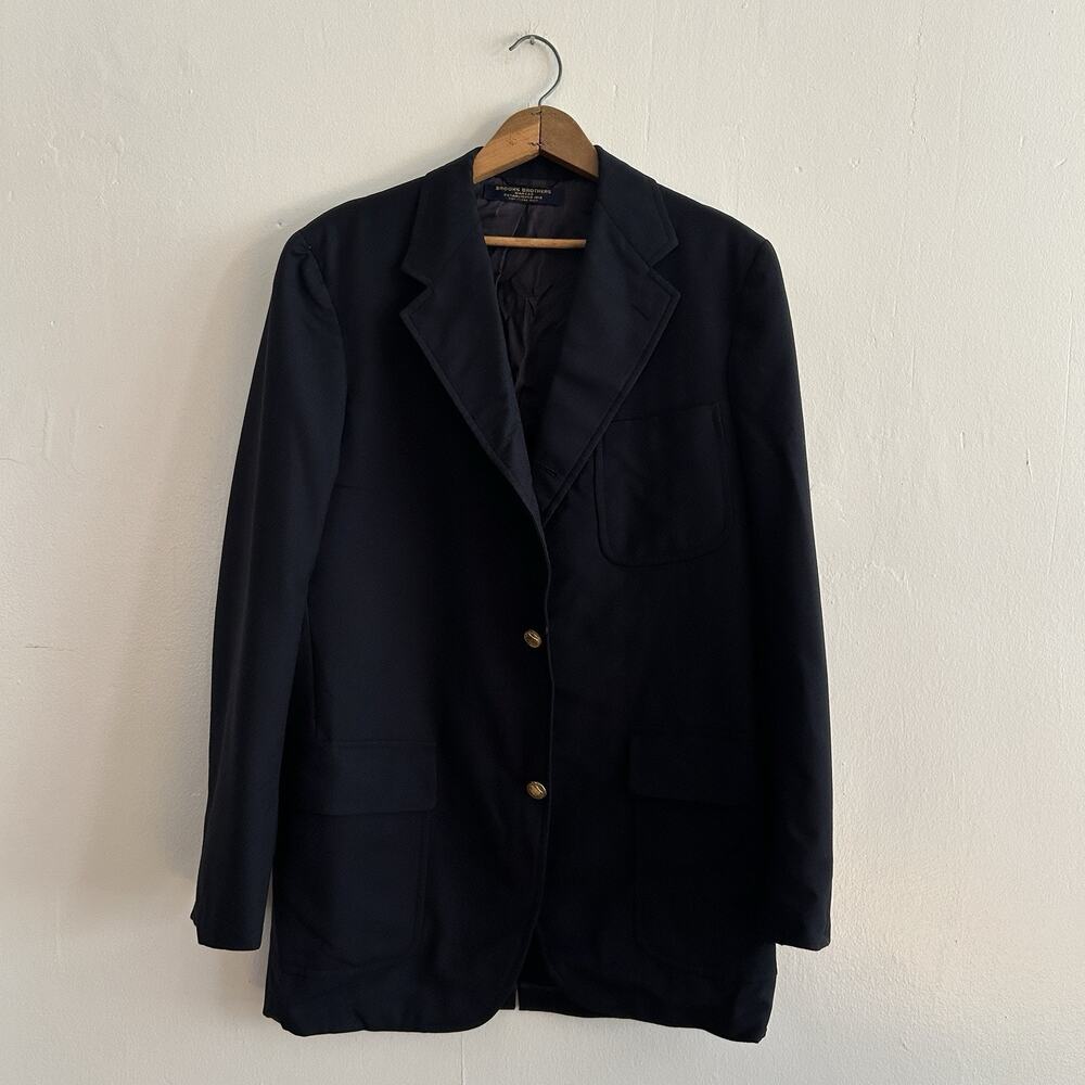 Vintage Brooks Brothers Makers Blazer Navy Gold Buttons Wool 39 Long USA